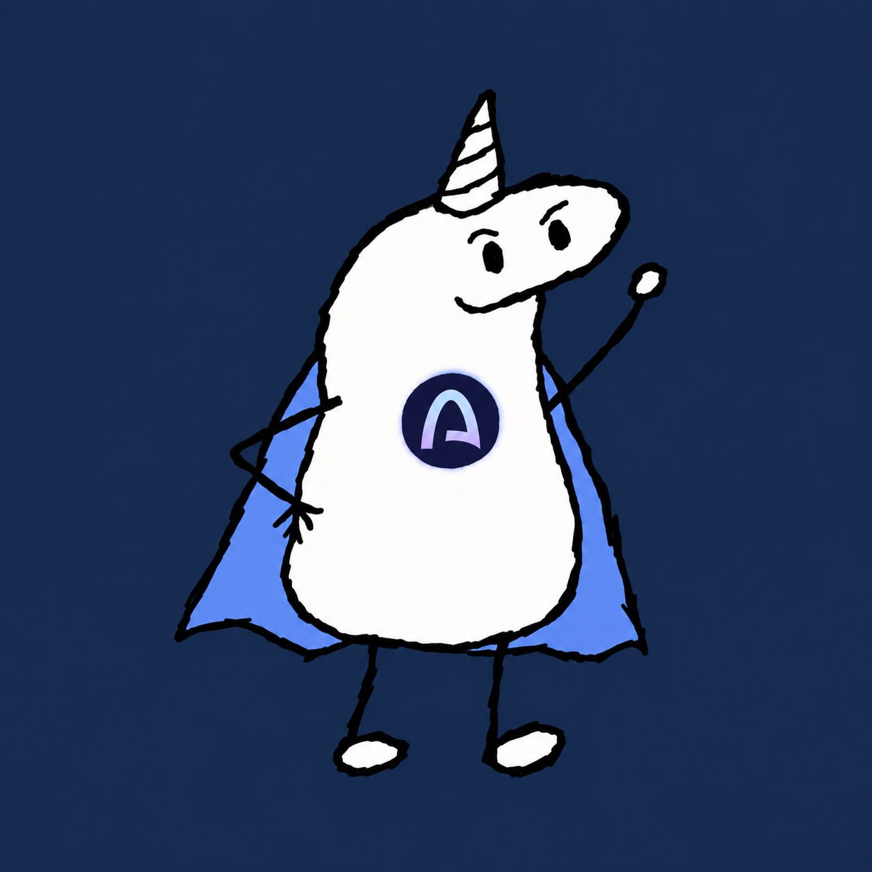Hand-drawn Uniarc Man wearing a blue cape